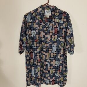 Big Dog Men's Hawaiian Shirt Size L Short Sleeves Bar Scene graphics